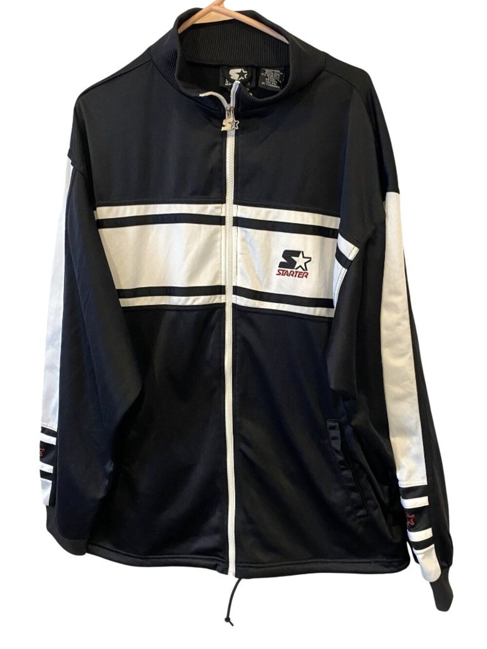 Starter Mens L Vintage Y2K Black White Track Jacket Full Zip Streetwear